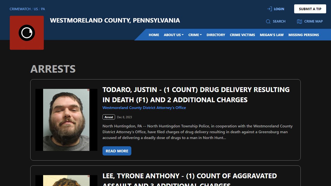 Arrests for Westmoreland County, Pennsylvania | CRIMEWATCH